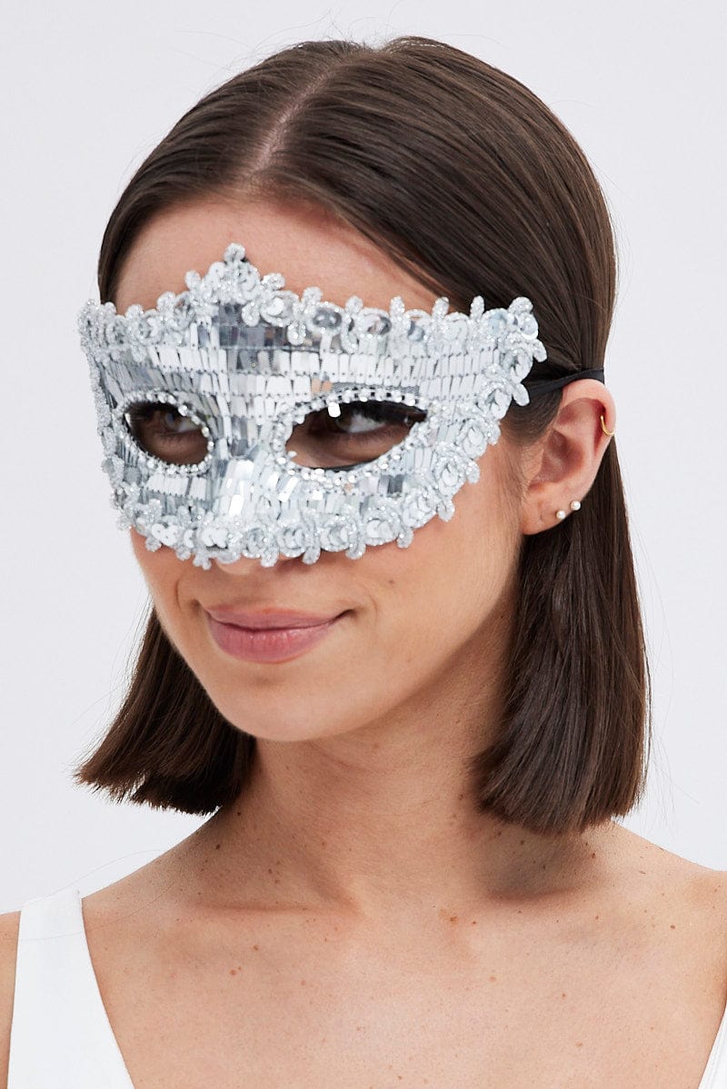Silver Masquerade Mardi Gras Party Face Mask for Ally Fashion