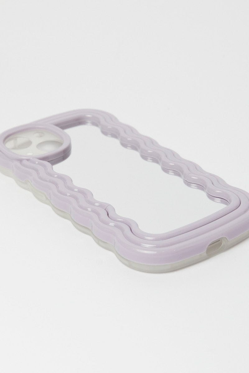 Purple iPhone 14 Wavy Abstract Mirror Case with Holder for Ally Fashion