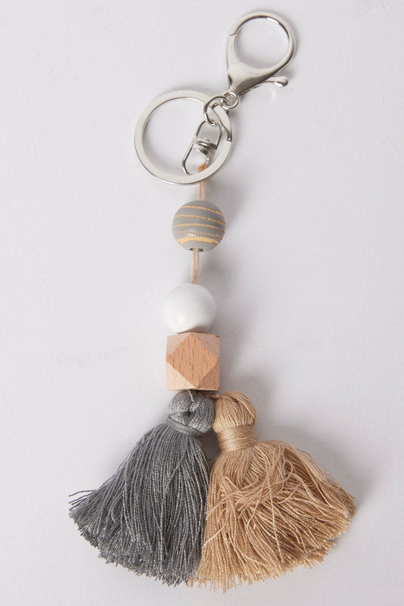 Grey Tonal Keyring with Tassel for Ally Fashion