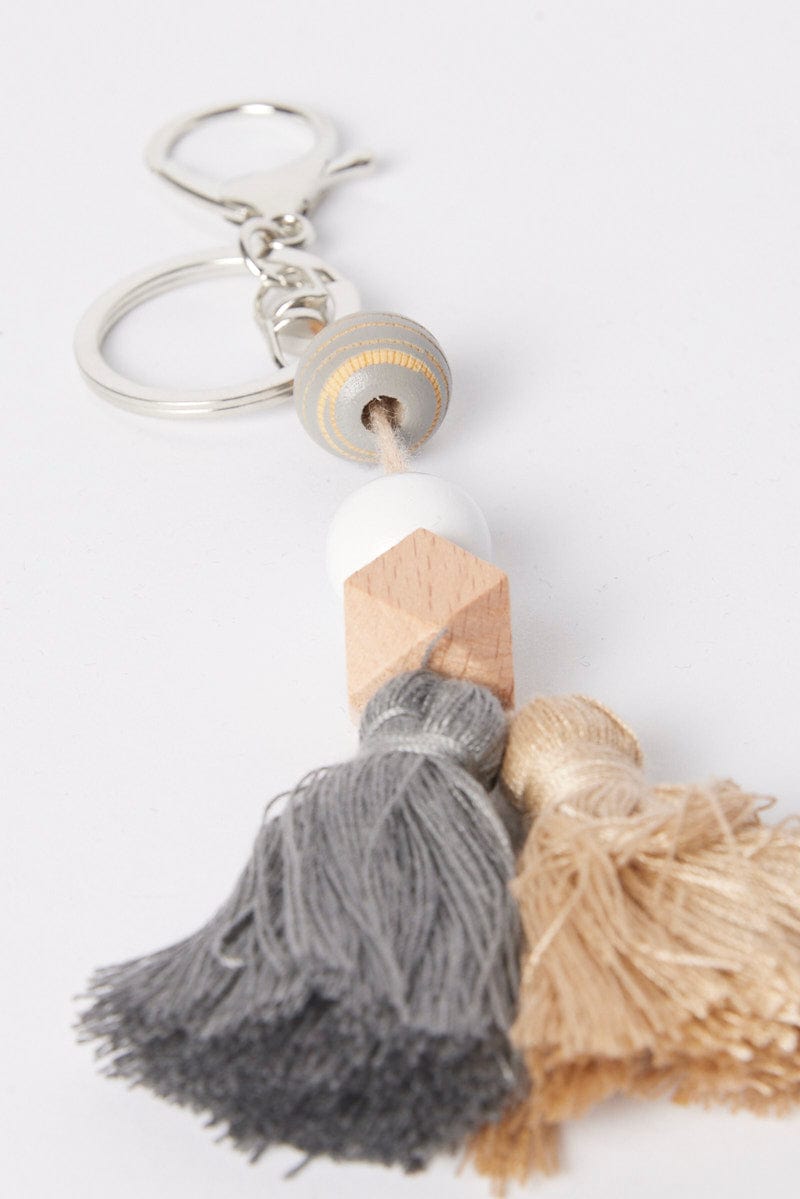 Grey Tonal Keyring with Tassel for Ally Fashion