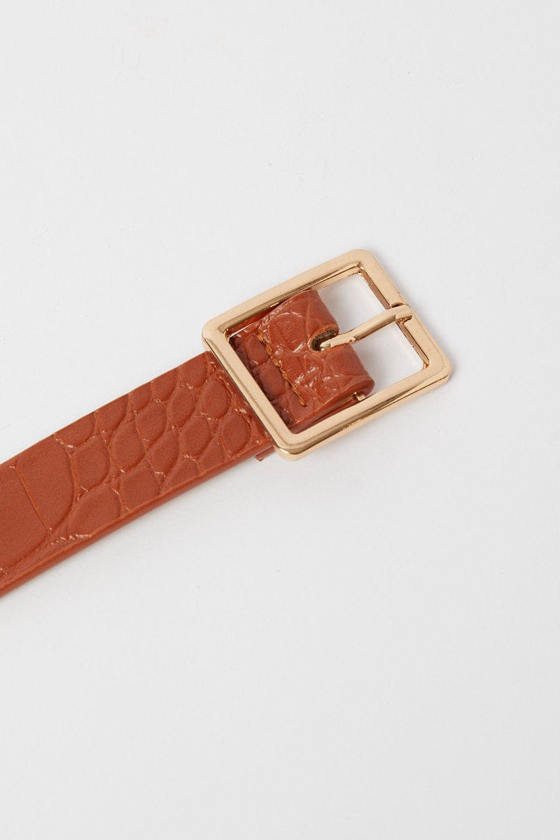 Beige Rectangle Buckle Belt in Croc for Ally Fashion