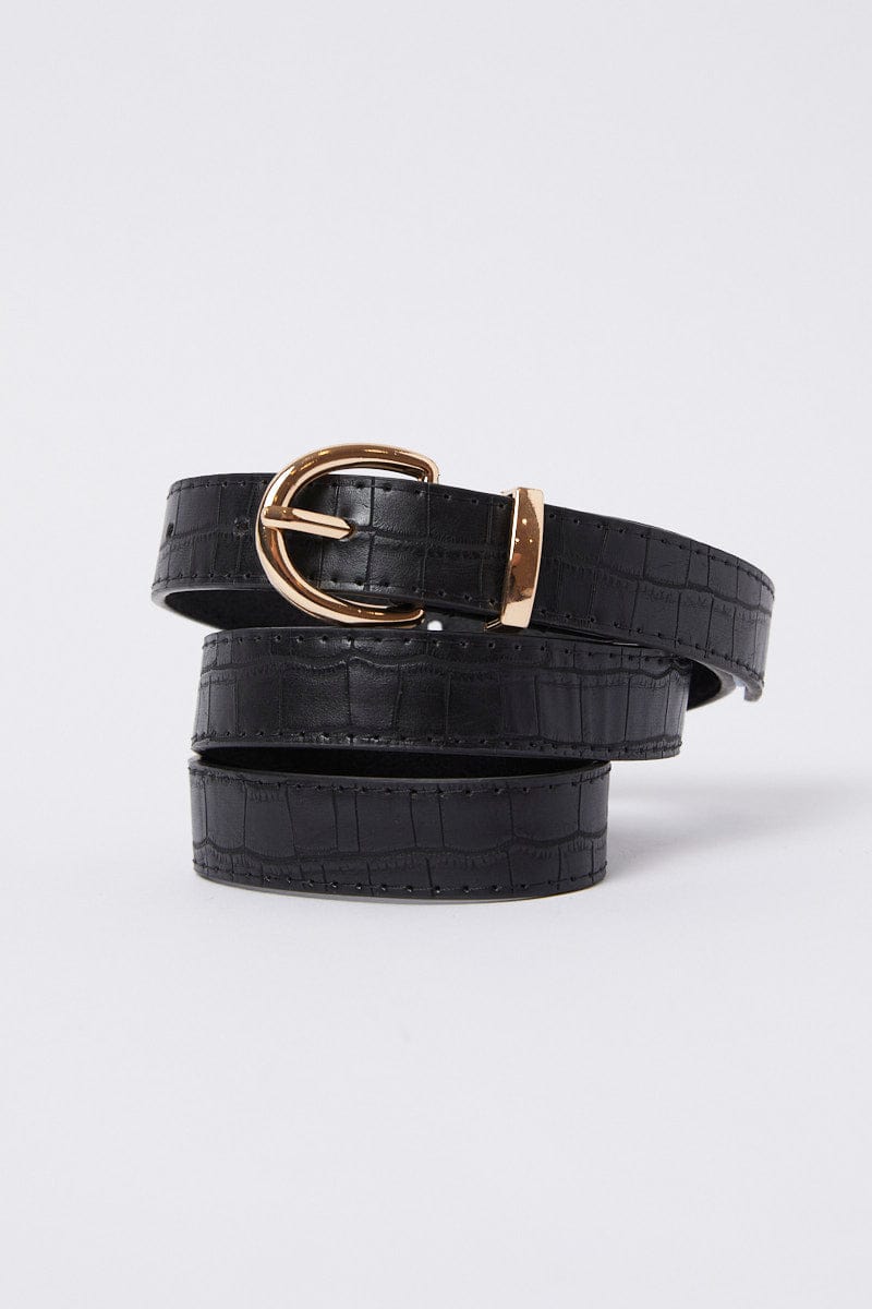 Black Buckle Belt in Croc for Ally Fashion