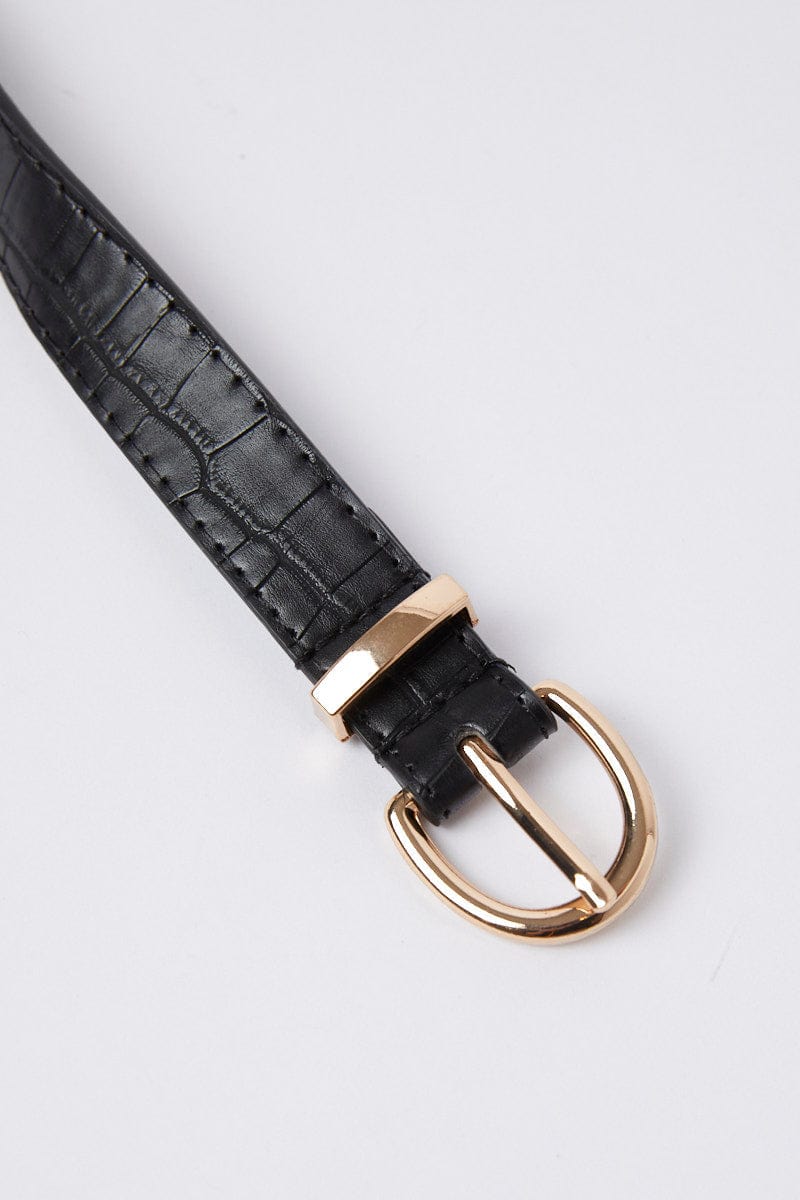 Black Buckle Belt in Croc for Ally Fashion