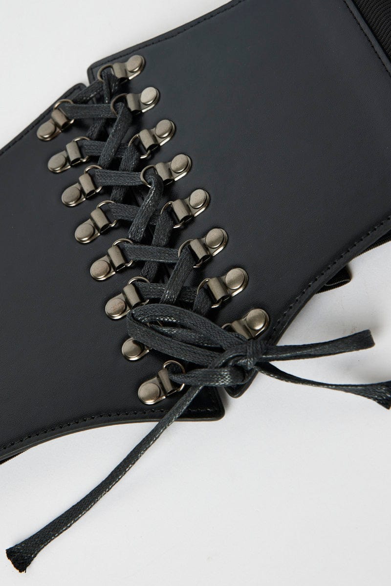 Black Lace Up Corset Belt for Ally Fashion