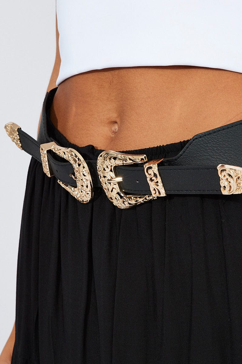 Black Double Buckle Belts for Ally Fashion