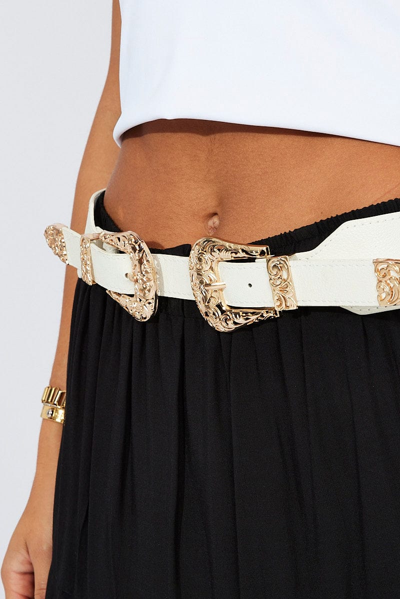 White Double Buckle Belts for Ally Fashion