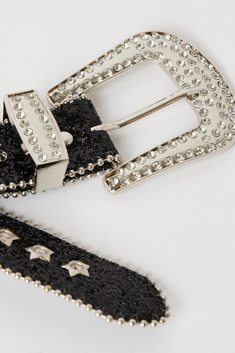 Black Waist Belt with Diamante Buckle for Ally Fashion