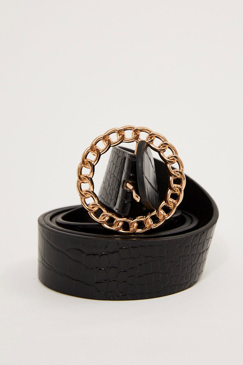 Black Weave Circle Buckle Design Belt for Ally Fashion