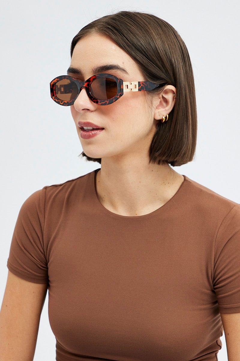 Brown Fashion Sunglasses Gold Hardwear Detail for Ally Fashion