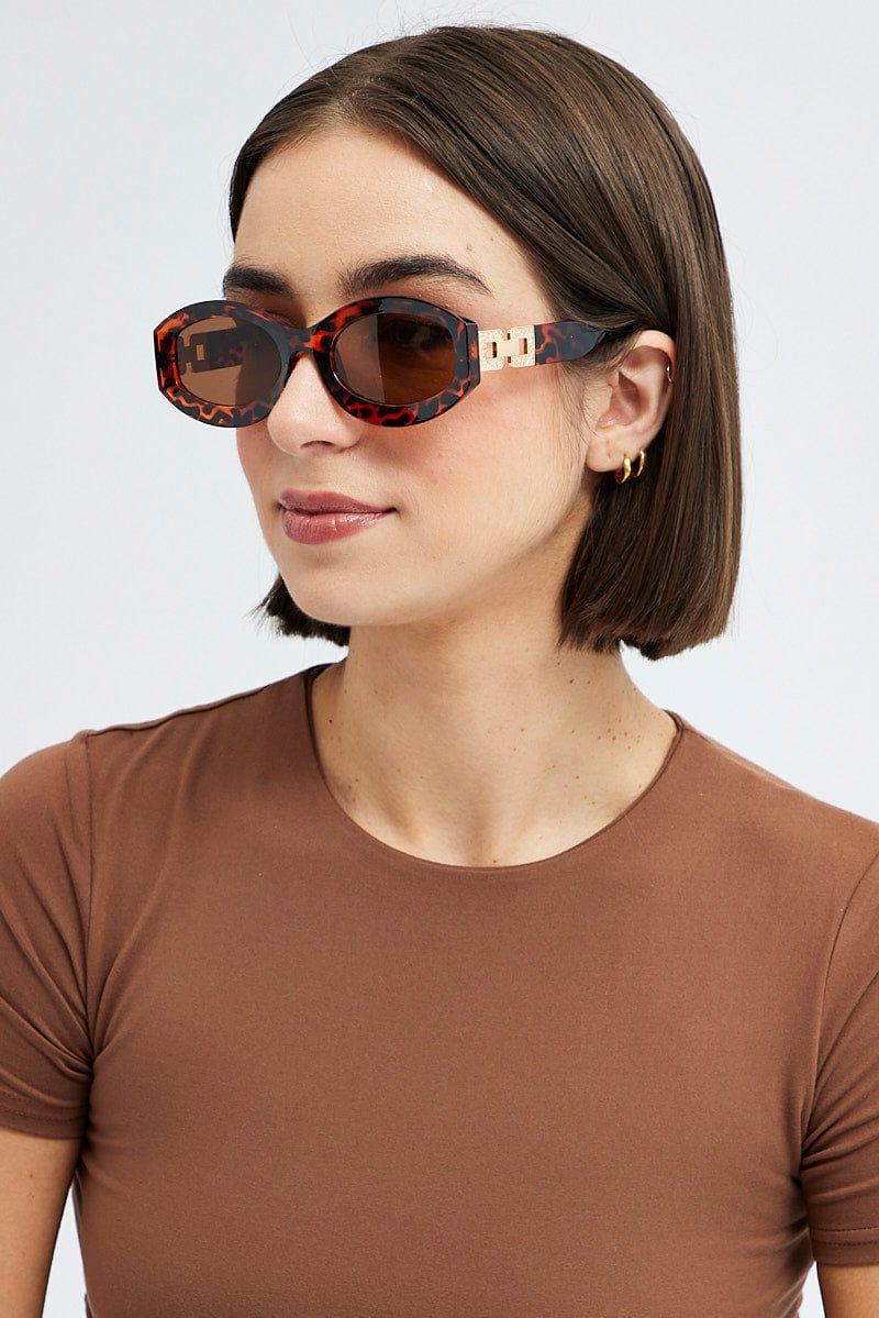 Brown Fashion Sunglasses Gold Hardwear Detail for Ally Fashion