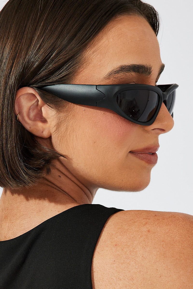 Black Wrap Around Visor Sunglasses