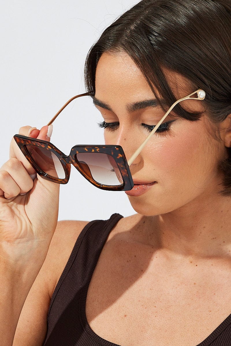 Brown Animal Print Oversized Square Sunglasses for Ally Fashion