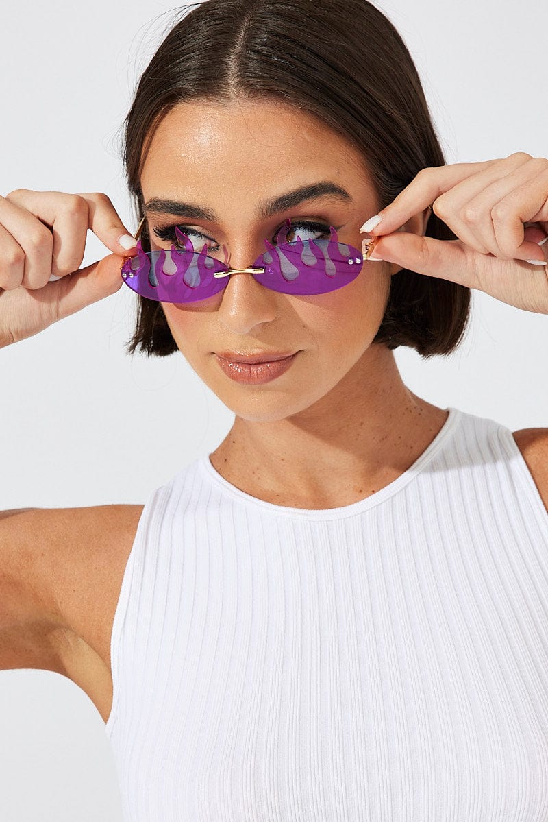 Purple Flame Shaped Sunglasses for Ally Fashion