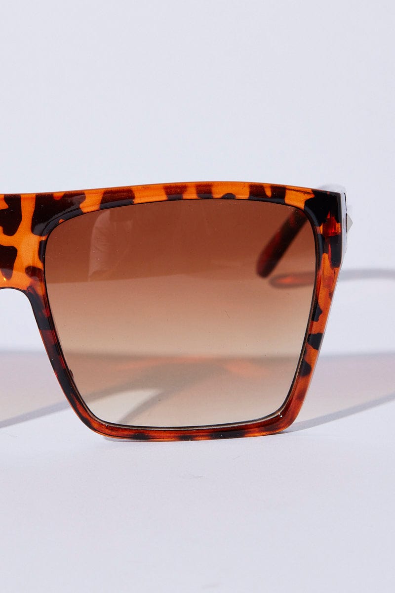 Brown Animal Print Oversized Square Sunglasses for Ally Fashion