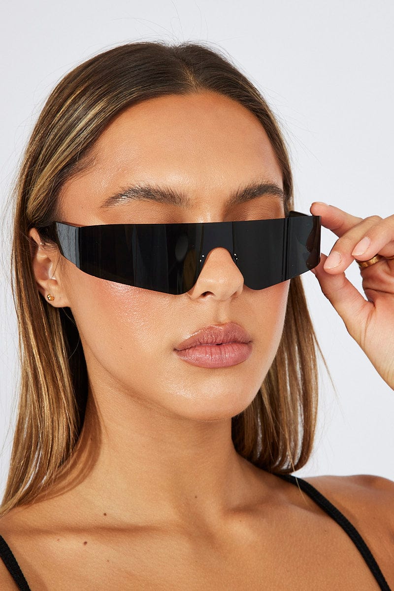 Black Wrap Visor Sunglasses for Ally Fashion