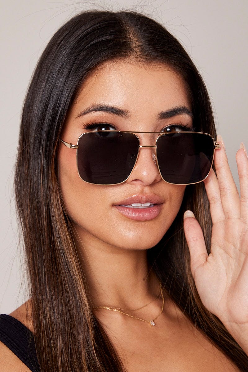 Grey Oversized Metal Frame Sunglasses for Ally Fashion