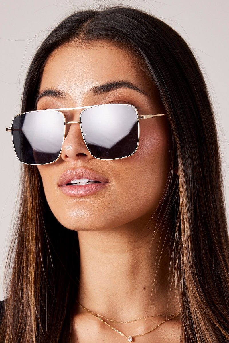 Grey Oversized Metal Frame Sunglasses for Ally Fashion