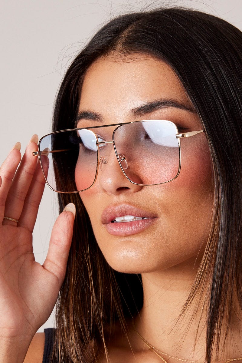 Pink Oversized Metal Frame Sunglasses for Ally Fashion