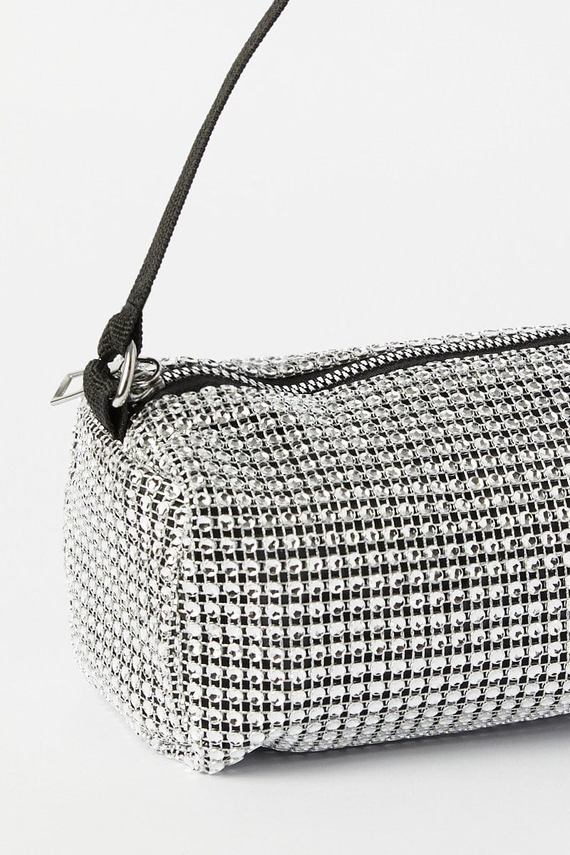 Silver Mini Crystal Detail Grab Bag for Ally Fashion