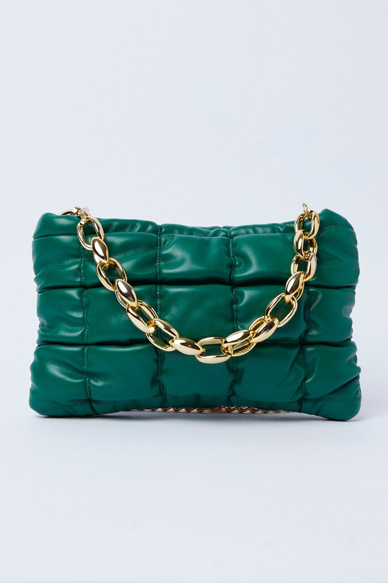 Green Chain Decor Quilted Shoulder Bag for Ally Fashion