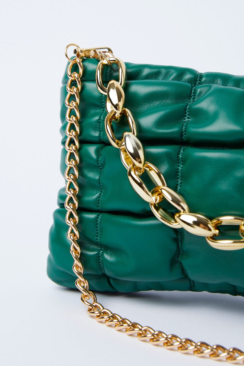 Green Chain Decor Quilted Shoulder Bag for Ally Fashion