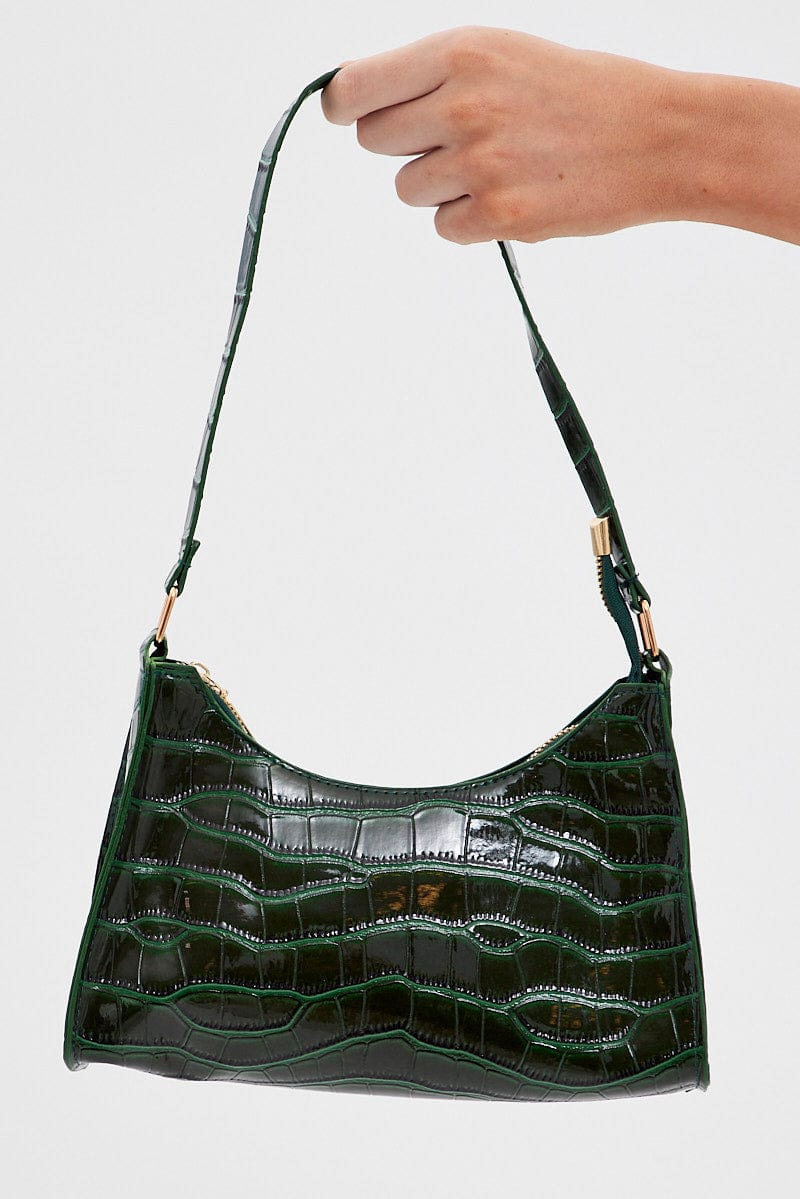 Green croc leather on sale bag