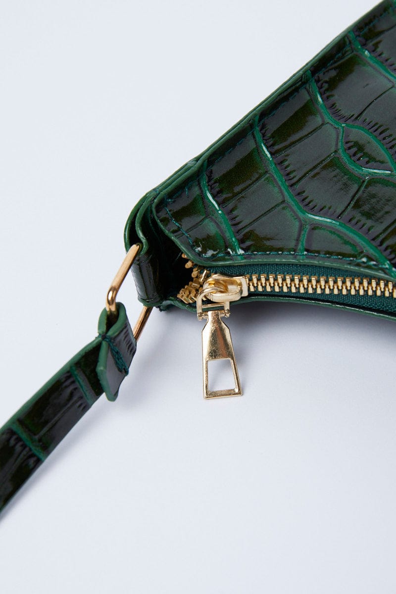 Green Croc Print Shoulder Bag for Ally Fashion