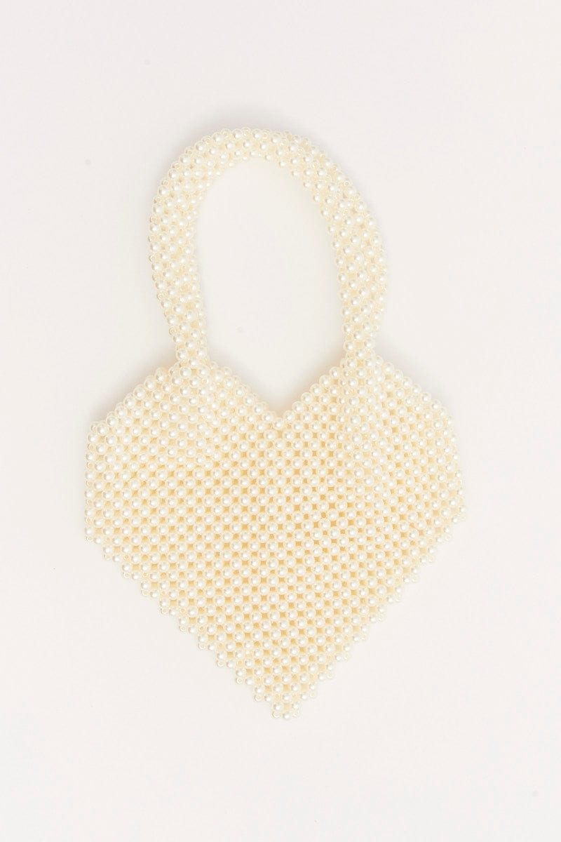 White Heart Shaped Faux Pearl Bag for Ally Fashion