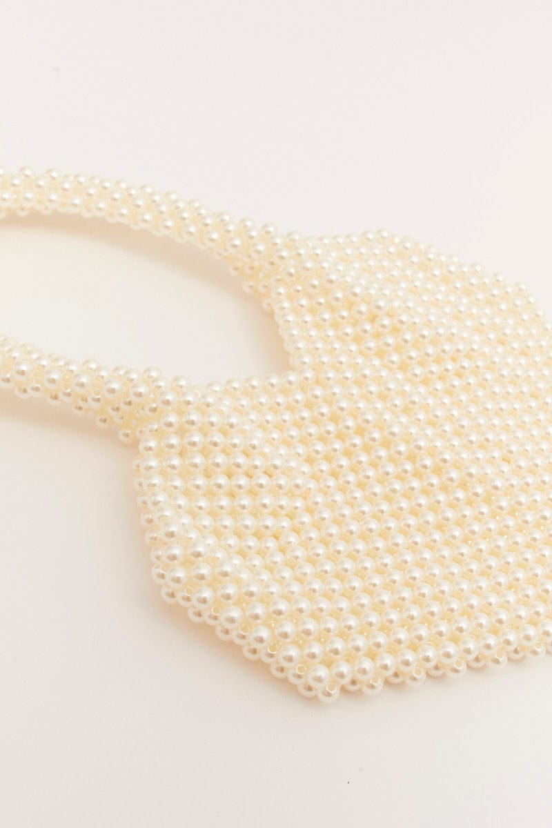 White Heart Shaped Faux Pearl Bag for Ally Fashion