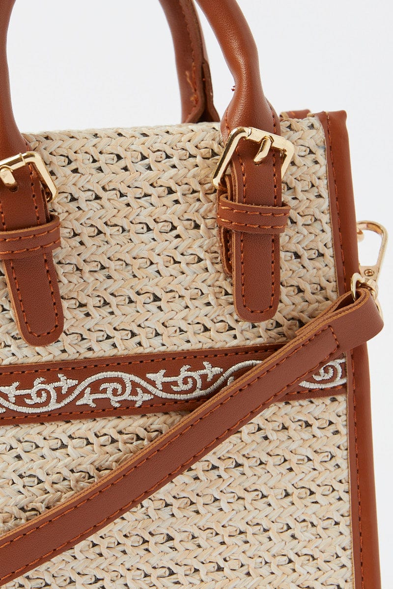 Brown Crochet Crossbody Bag with Handle for Ally Fashion