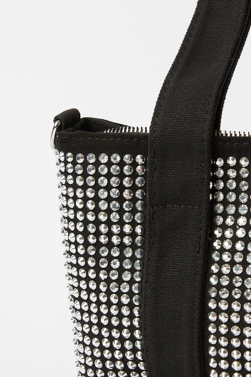 Black Rhinestone Decor Small Tote Bag for Ally Fashion