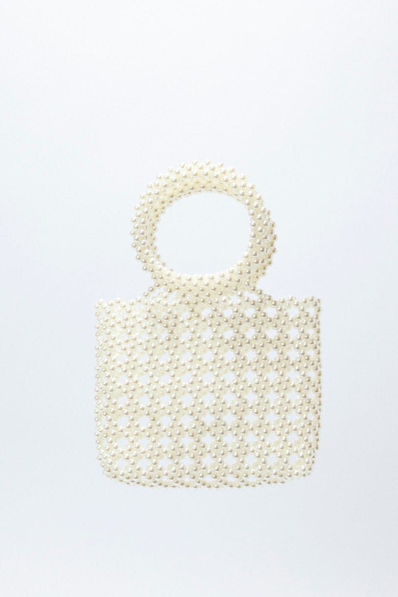 White Faux Pearl Beaded Handbag for Ally Fashion