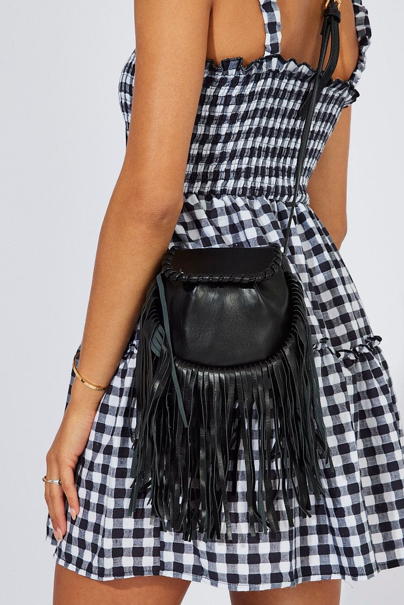 Black Fringe Decor Crossbody Bag for Ally Fashion