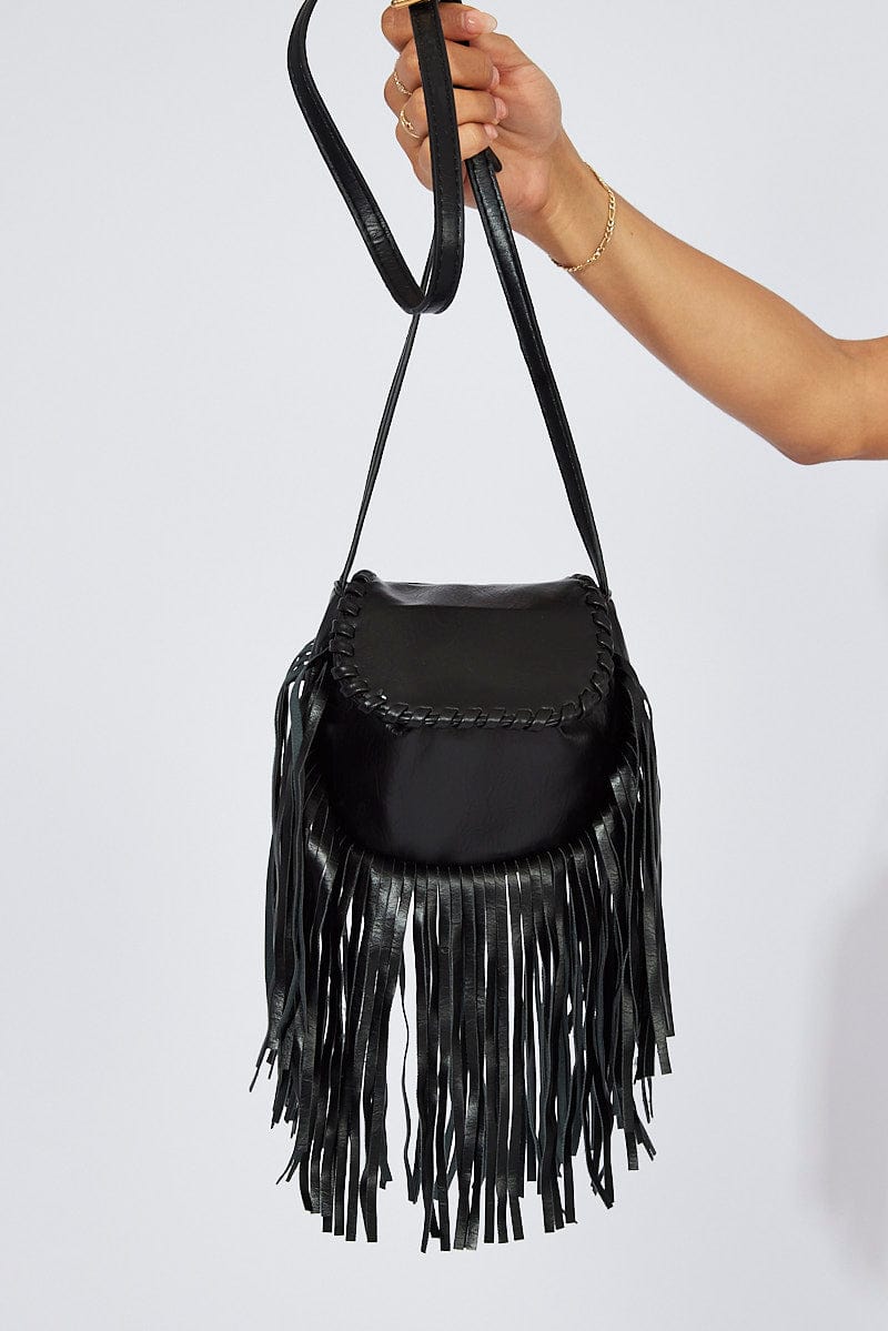 Black Fringe Decor Crossbody Bag for Ally Fashion