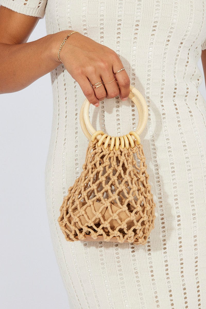 Brown Crochet Round Handled Bag for Ally Fashion