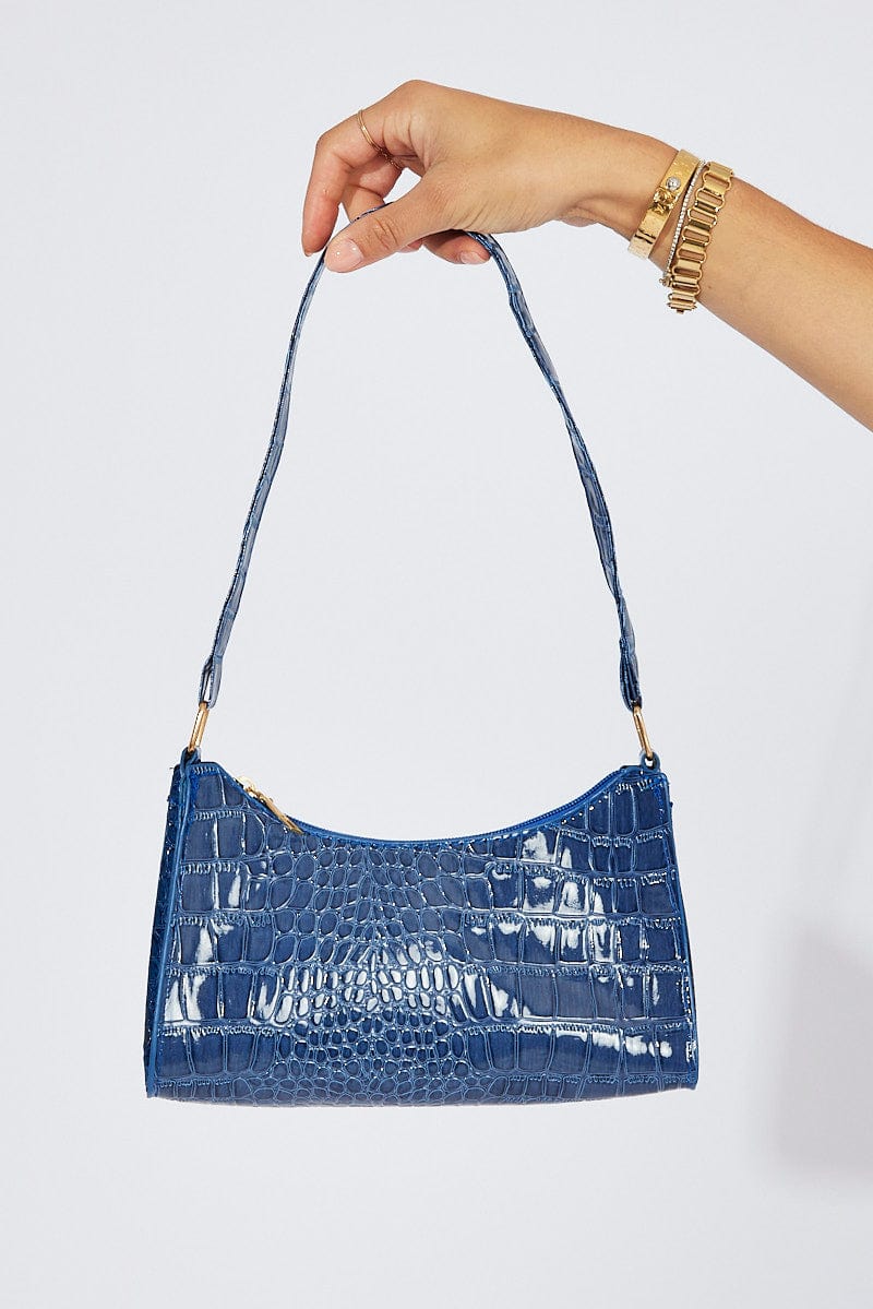 Blue Croc Embossed Baguette Bag Shoulder Bag for Ally Fashion