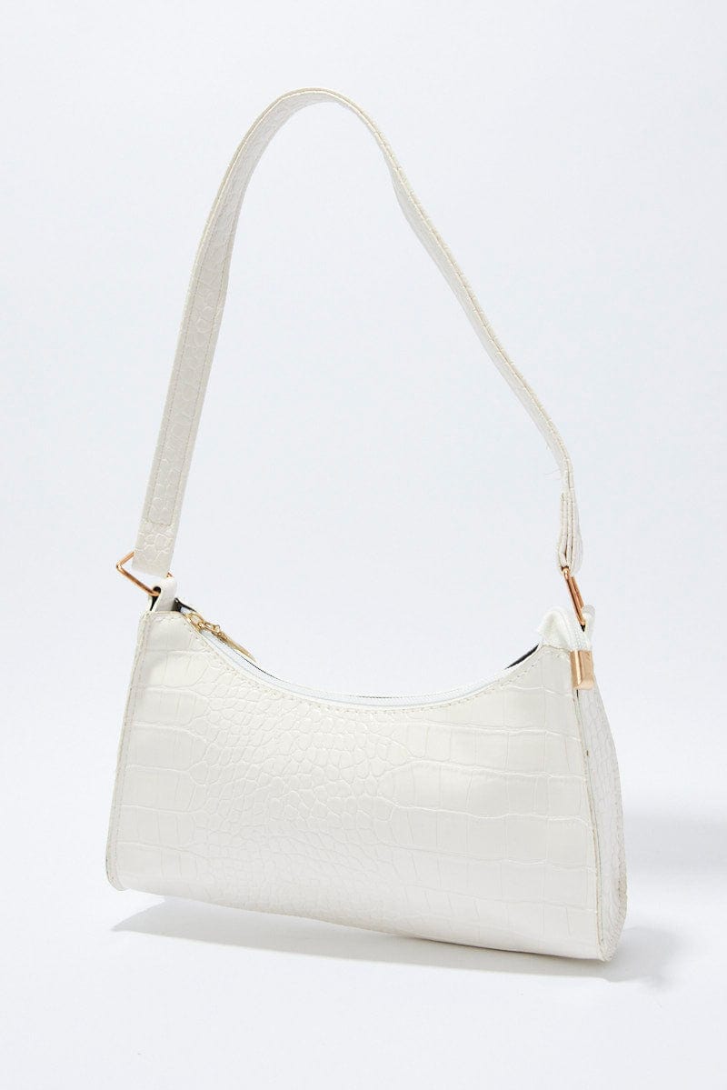 White Croc Embossed Baguette Bag Shoulder Bag | Ally Fashion