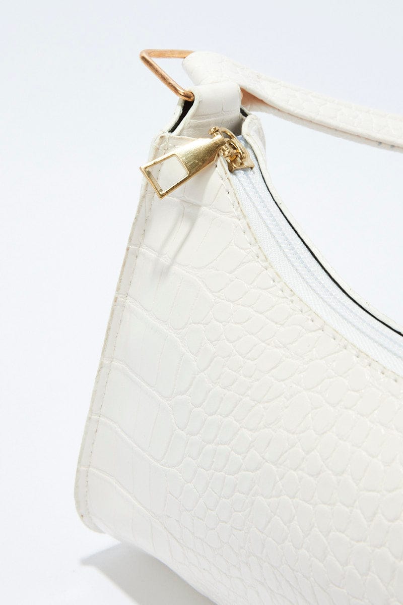 White Croc Embossed Baguette Bag Shoulder Bag for Ally Fashion