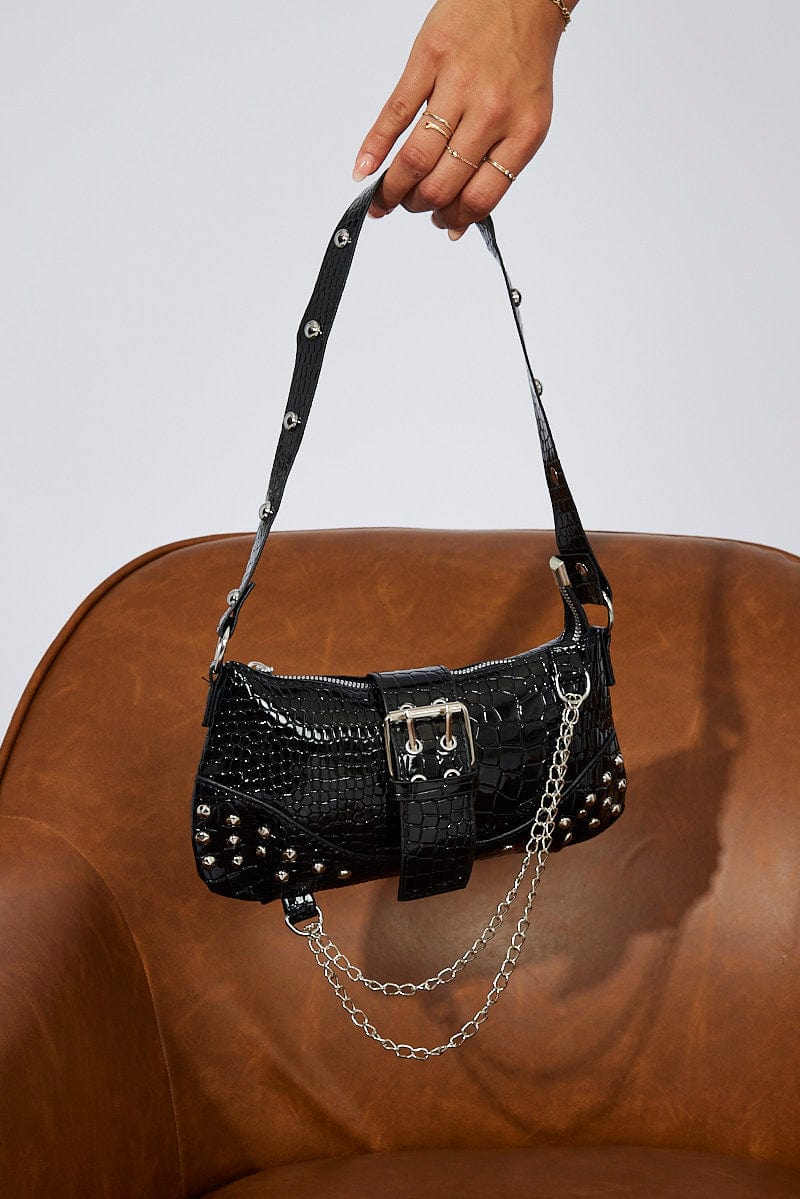 Black Shoulder Bag with Studding for Ally Fashion