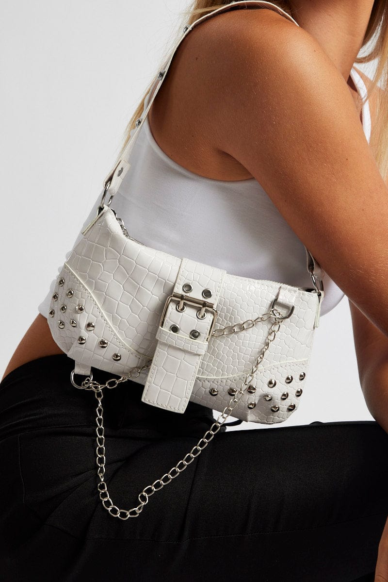 White Shoulder Bag with Studding for Ally Fashion