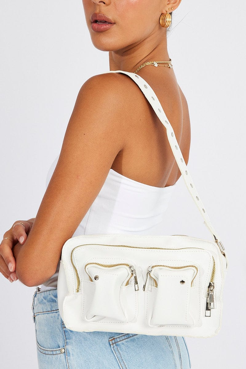 White Versatile Multi-Pocket Casual Shoulder Bag for Ally Fashion