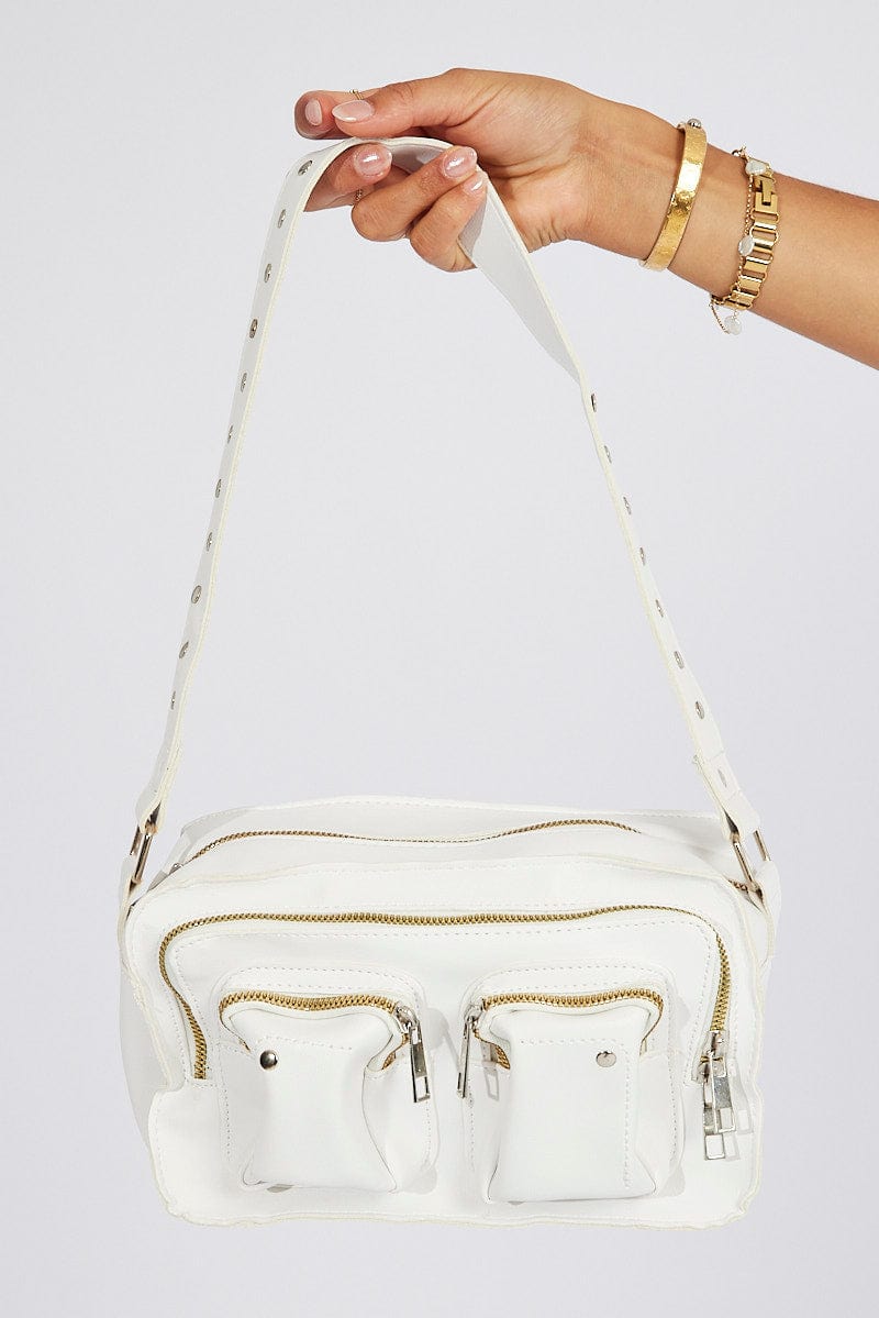 White Versatile Multi-Pocket Casual Shoulder Bag for Ally Fashion