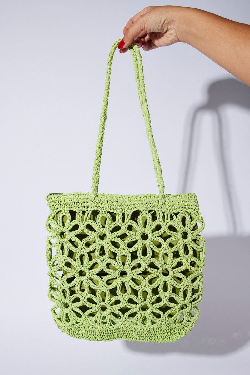 Green Flower Crochet Shopper Bag for Ally Fashion