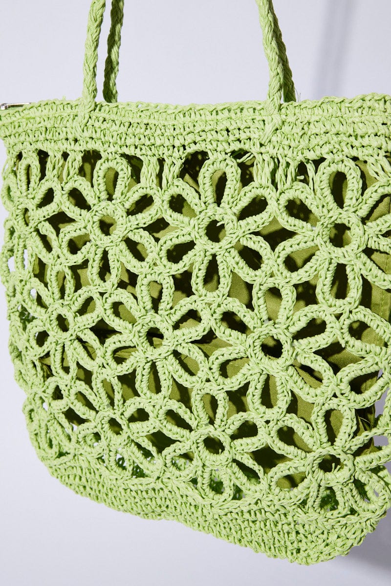 Green Flower Crochet Shopper Bag for Ally Fashion