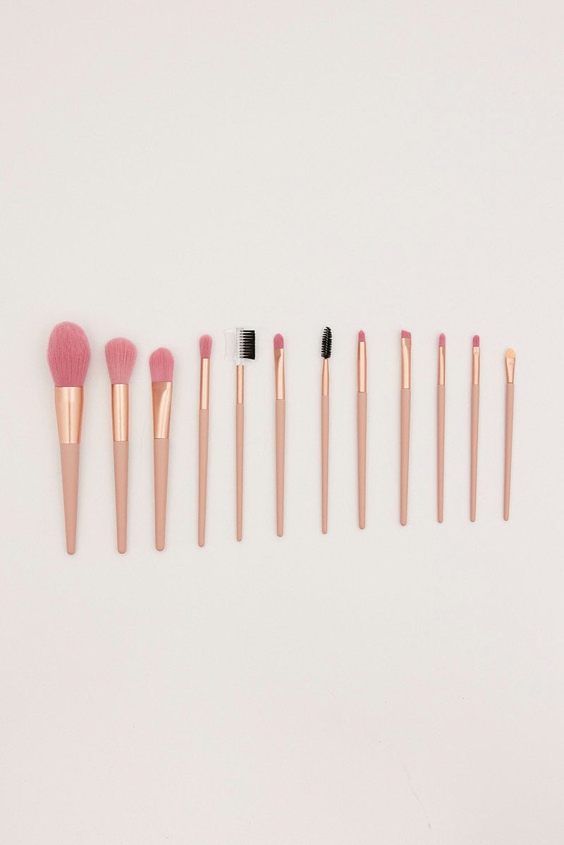 Pink 12 Pcs Make Up Brush With Bag for Ally Fashion