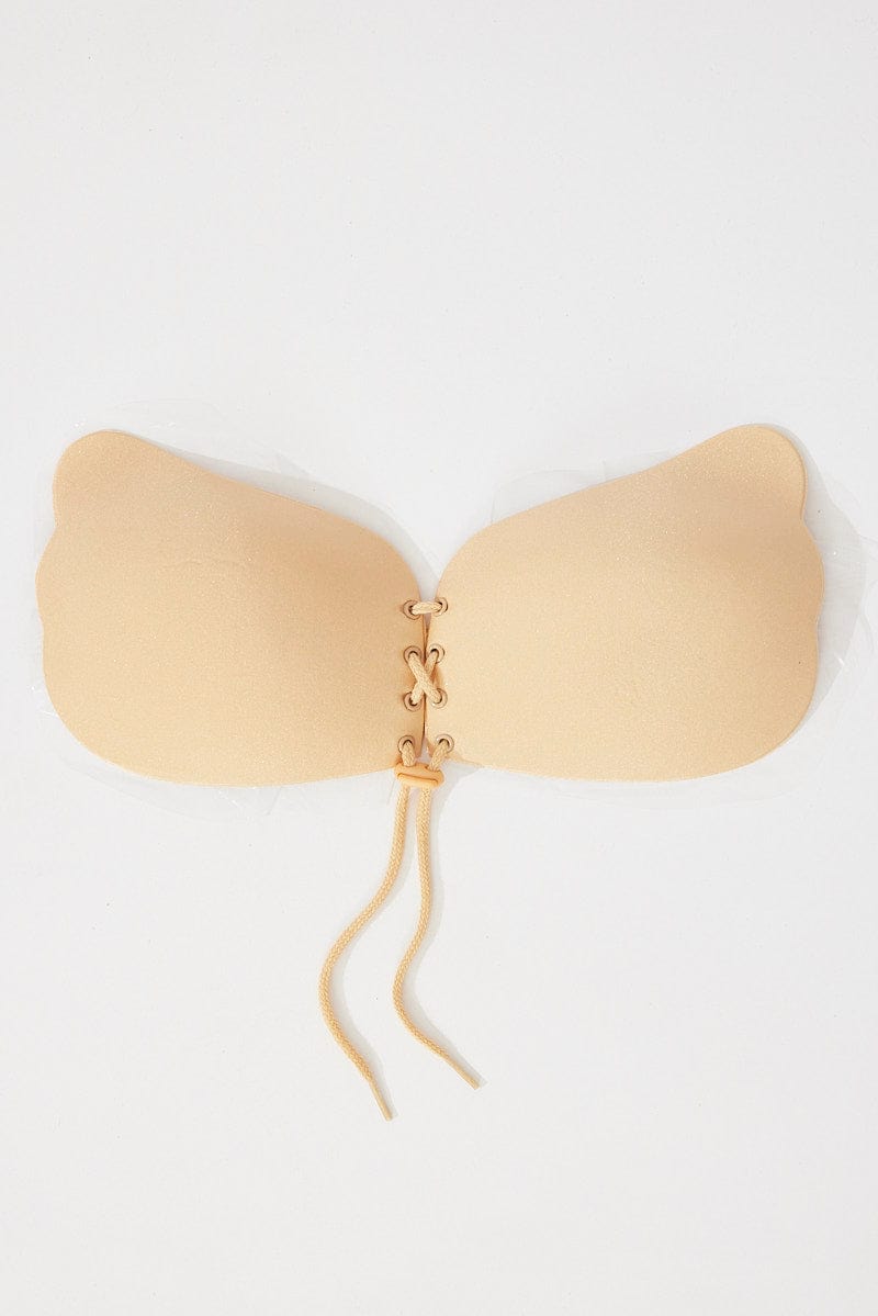 Beige Lace Up Self Adhesive Bra for Ally Fashion