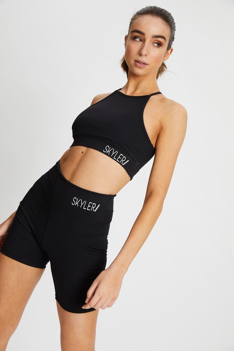 AW CROP TOP Black Racer Neck Sports Crop Top for Women by Ally