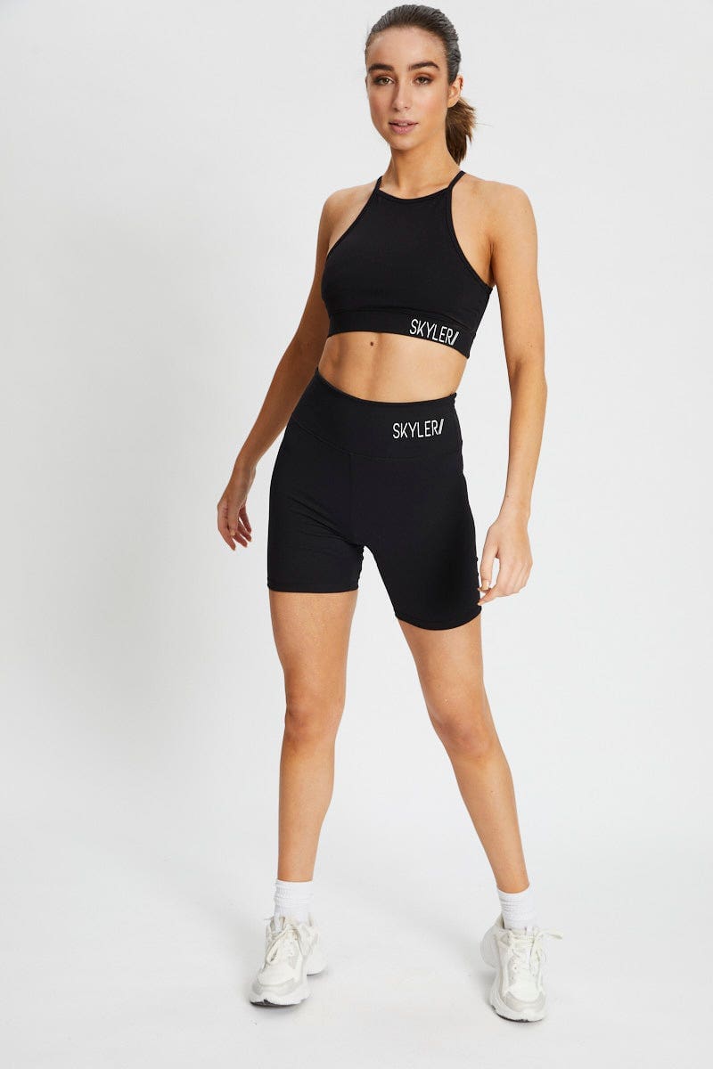 AW CROP TOP Black Racer Neck Sports Crop Top for Women by Ally