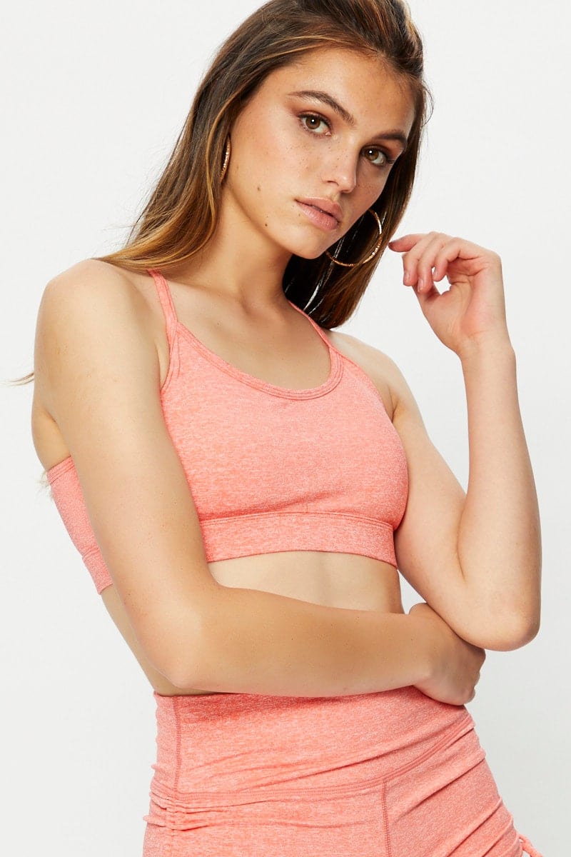AW CROP TOP Orange Active Cross Back Sports Bra for Women by Ally