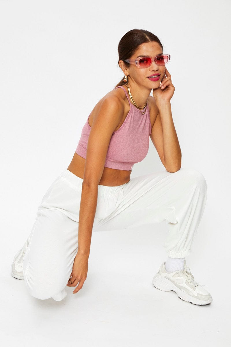 AW CROP TOP Pink Racer Neck Sports Crop Top for Women by Ally